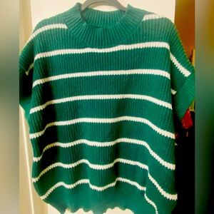 SHEIN Curve Green White Striped Short Sleeve Knit Sweater 2XL